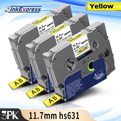 3PK 12mm Heat Shrink Tube Tape for Brother HSe-631 HSe 631 HSe631 Black on Yellow Compatible for Brother P-touch Label Maker