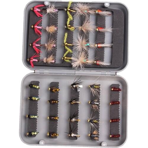 40pcs Dry Fly Fishing Flies with Artificial Feather Flies Baits w/ Box