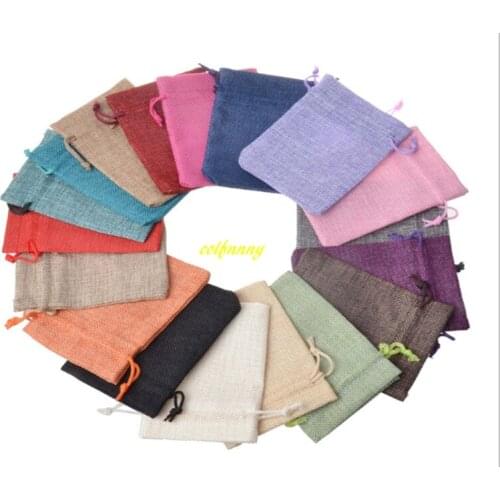 50pcs/lot 9*12cm Size Colorful Vintage Drawstring Jewelry Pouch Jute Burlap bags Linen bag Wedding Favor Gift Bag