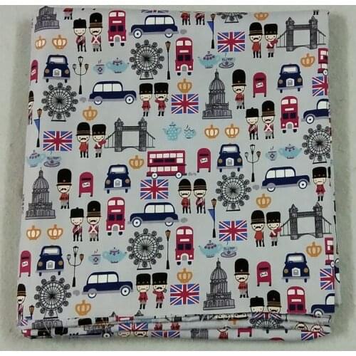 50x160cm Grey Cartoon UK Solider Guard Bridge Bus Printed 100% Cotton Fabric Bodyguard Fabric Patchwork baby cloth apparel dres