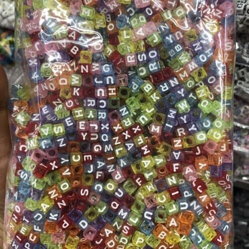 6*6 mm transparent aphabet beads with white letters for diy jewelry 500 grams per bag