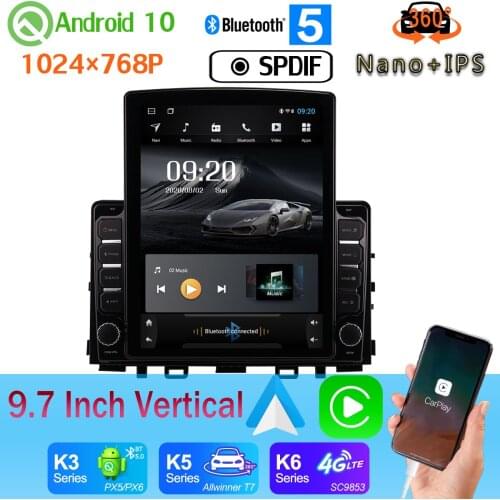 9.7" Tesla Style PX6 4+64G GPS Android 10.0 Head Unit Radio For Kia Rio 2017-2019 360 Camera 4G WiFi CarPlay Car Media SPDIF DSP