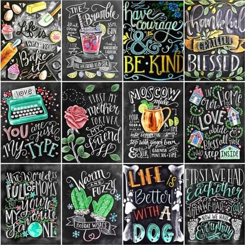 Diamond Painting By Number 5D Blackboard Text Full Drill Square Diamond Embroidery Stitch Rhinestone Picture Home Decoration