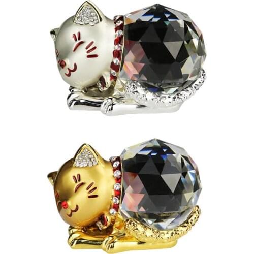 Car Decor Lovely Non-slip Alloy Maneki Lucky Cat Figurine for Wedding