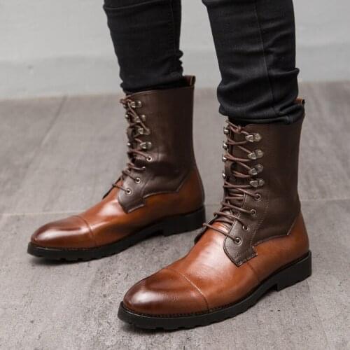 Mens shoes new fashion handmade leather classic button boots low heel fashion casual formal boots outdoor warm walking shoes