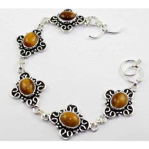 Tiger Eye Bracelet Silver Overlay over Copper , 21.8 cm, B1943
