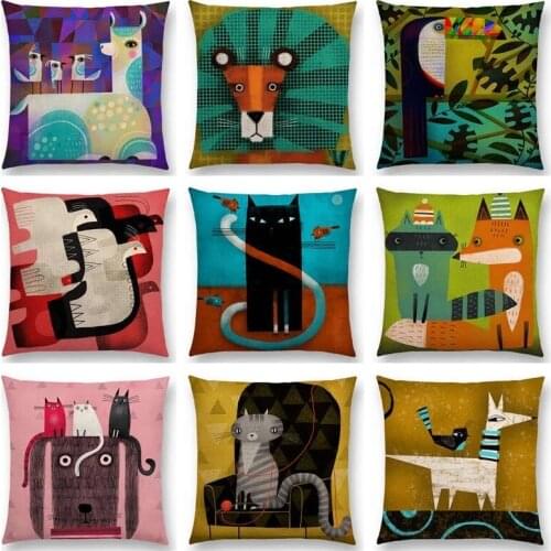 Fantasy Animals Painting Cushion Cover Alpaca Lion Toucan Fox Bird Cat Dog Horse Rabbit Camel Sofa Pillow Case cojines sofá