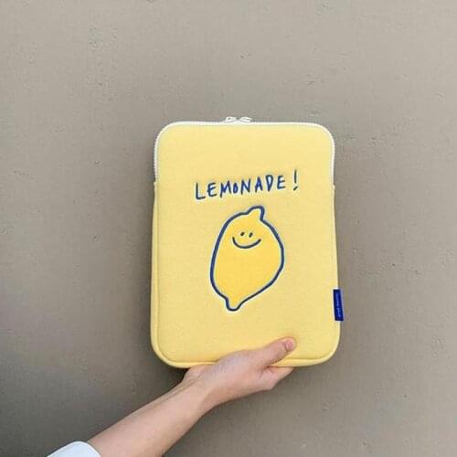 Lemon Embroidery Tablet Case Girls Cute Pouch For 11 13 15inch Travel Business Mac Case Kawaii Korean Ipad Sleeve Case WY193