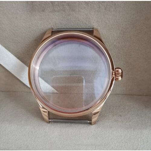 44mm 316L Stainless steel watch case rose gold Pilot style Pumpkin shaped crown Mineral glass or sapphire For eta6497 6498 ST36