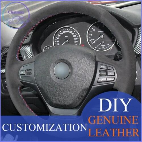 For BMW F30 316i 320i 328i Black Suede DIY Car Steering Wheel Cover anti-slip design all season