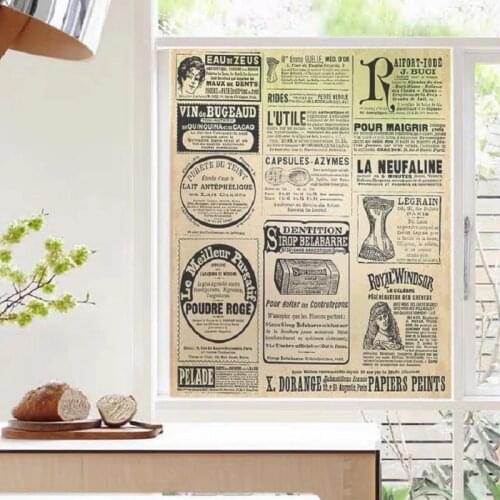 Custom Glass Window Film Static Frosted Glass Films Sticker Door Stickers ,Waterproof For Bathroom Easy To Install Retro Newspar