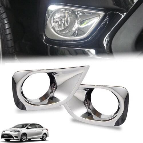 JanDeNing 2pcs ABS Chrome Front Light Fog Lamp Frame Cover Trim Refit For Toyota Vios/Yaris Sedan 2014-2016