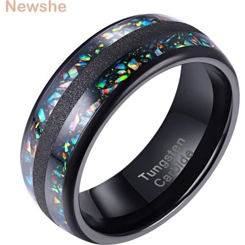 Newshe Black Tungsten Carbide Charm Rings For Men 8mm Wedding Bands Fashion Jewelry Fragments Inlay Frosted Line Size 9-12
