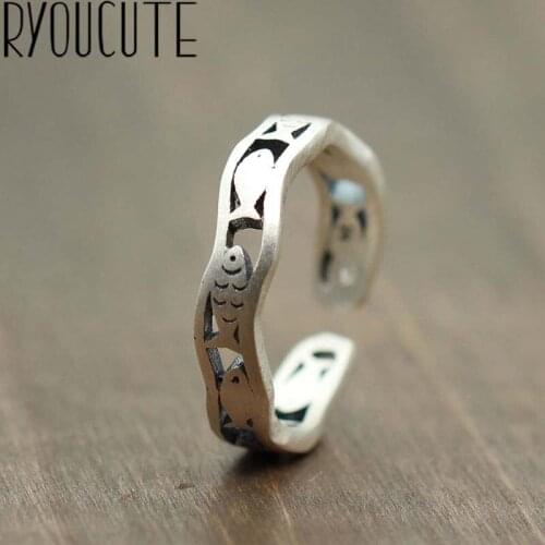 Punk Retro Silver Color Rings for Women Jewelry Bohemian Adjustable Antique Finger Fish Rings Anillos joyas de plata