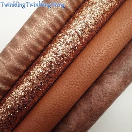 BROWN Glitter Fabric, Litchi Faux Fabric, Metallic Synthetic Leather Fabric Sheets For Bow A4 21x29CM Twinkling Ming XM924
