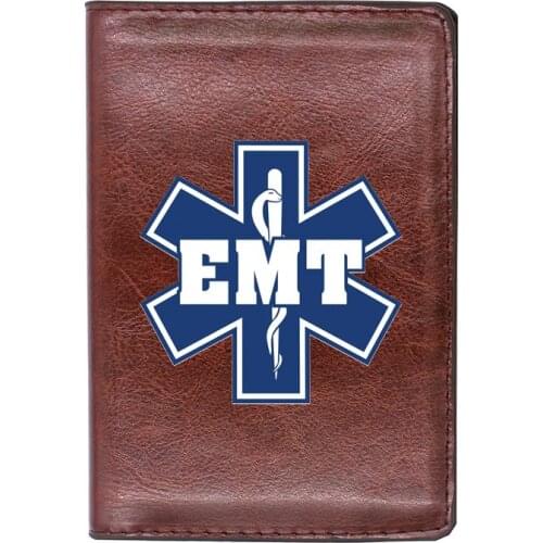 High Quality Leather EMT Emergency Medical Technician Printing Travel Passport Cover ID Credit Card Case