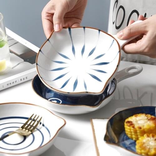 Creative ceramic bakeware with handles, baking tray, home hotel tray, western dinner plate, steak tray, cutlery plate