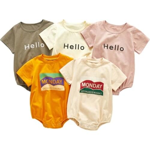 2020 Summer Newborn Bodysuit Baby English Alphabet Hello Printed Cotton Short-sleeved Robe Out Bodysuit Baby Girl Bodysuits