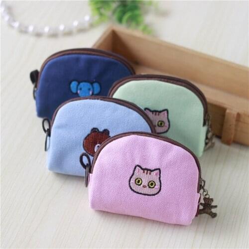 Cartoon Cat Coin Purse Embroidered Canvas Mini Bag for Women Cute Bear Coins Money Bags Small Coins Wallet Purses Monedero
