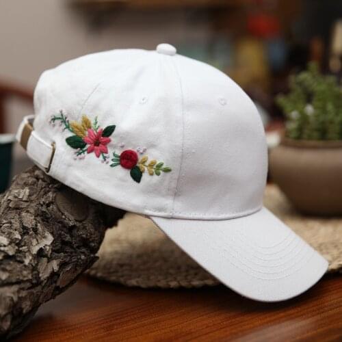Wholesale DIY Flower Embroidery Hat Kit with Hoop Peaked Cap Cross Stitch Kits Sewing Art Set Handmade Needlework Craft Gift