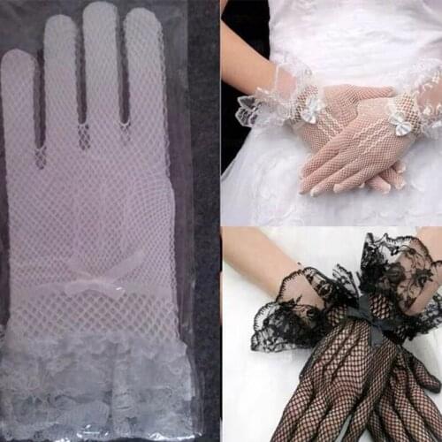 Autumn Summer Women Gloves Stretchy Sexy Lace Short Tulle Full Finger Mittens Lotus Leaf Sheers Elegant Lady Driving Gloves Cute