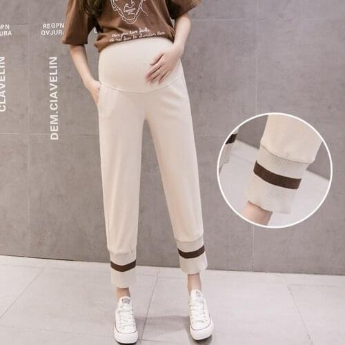 Pregnant Womens Casual Trousers Spring and Autumn Cotton Pregnant Womens Belly Lift Pants Feet Pants Outer Wear Sports Pants