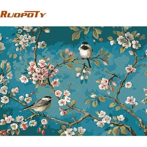 RUOPOTY Birds And Flower DIY Painting By Numbers Kits Drawing On Canvas Home Wall Art Decor Handpainted Painting For Artwork