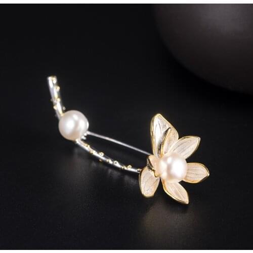 S925 Sterling Silver Lotus branch Luxury Sweater Cardigan Clip Chain Brooches Super Shining Fine Jewelry Gift Drop Shipping