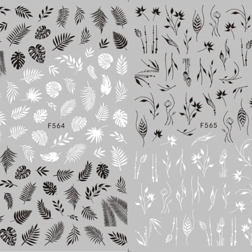 8*10CM Jungle Leaf Retro Flowers Stickers 10Styles Silver,Black Lines Butterful Self-Adhesive 3D Nail DIY Decals Artstickers F56
