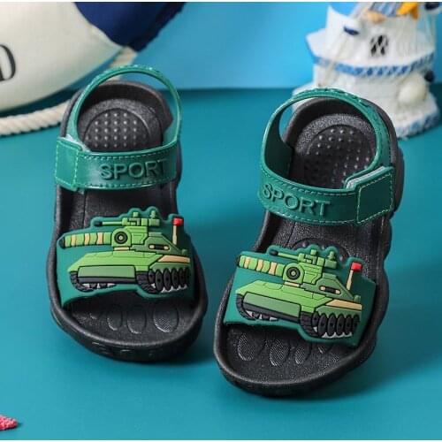 Armored Car Pattern Boy Sandals Toddler Kids Fashion Summer New Cartoon Casual Non-slip Beach Shoes Soft Bottom Children Shoes