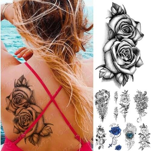 Waterproof Temporary Tattoo Sticker 3D Blue Lace Rose Flower Tattoos Line lotus Body Art Arm Fake Sleeve Tatoo Women Men