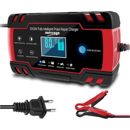 Car Battery Charger 12V/8A 24V/4A Automatic Smart Battery Charger/Maintainer with LCD Display Pulse Repair Charger for Boat, SUV