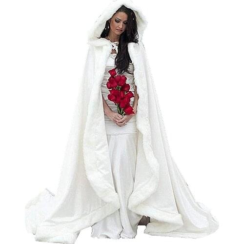 Ladies white long wedding shawl fake fur shawl winter hooded ladies shawl wedding dress