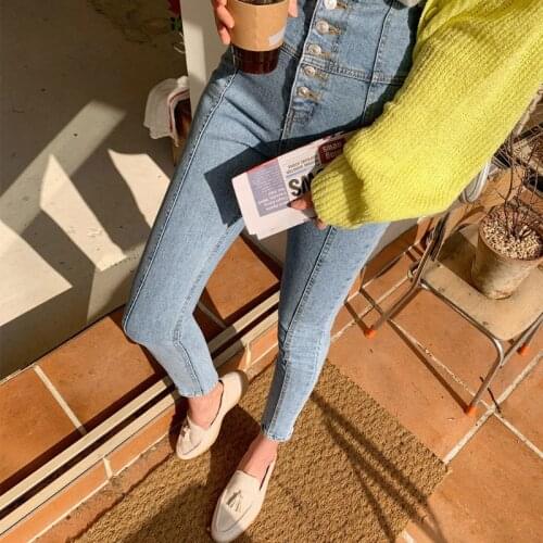 Wenfly Women Jeans Pants Streetwear High Waist Single Breasted Skinny Stretchable Korean Female Pencil Long Trousers