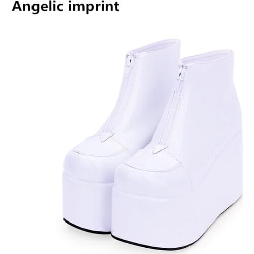 Angelic imprint mori girl Women motorcycle punk short boots lady lolita shoes woman princess high heels dress pumps 10cm white