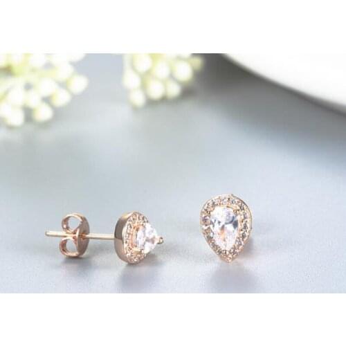 Original S925 Sterling Silver Pan Earring Creative Rose Gold Earrings With Sparkling Tears For Women Wedding Fashion Jewelry