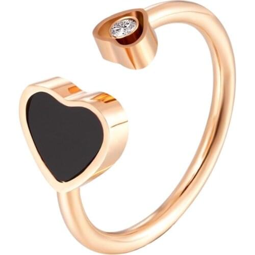 Fashion Black/Red Shell Heart With Crystal Stone Stainless Steel Ring For Women Men Lover Couple Luxury Jewelry Wedding Party