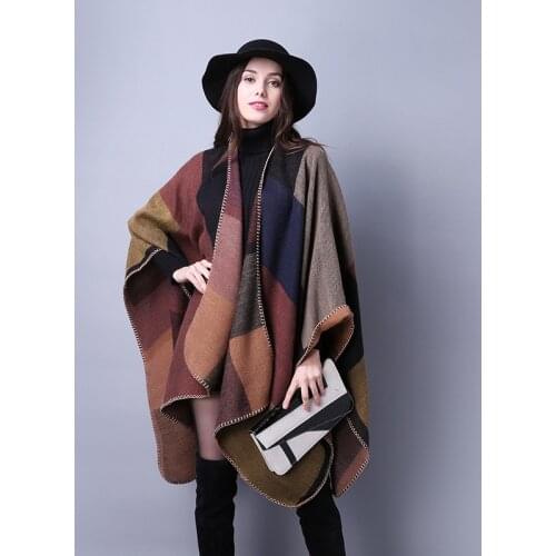 2020 New Fashion Winter Warm Plaid Ponchos And Capes For Women Oversized Shawls and Wraps Cashmere Pashmina Female Bufanda Mujer