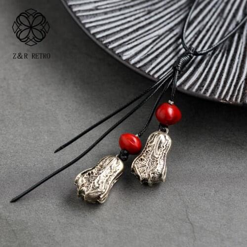 Vintage Vegetables Pendants Necklace for Women Jewelry Long Rope Chain Black Wooden Beads necklaces & pendants Jewellery Chokers