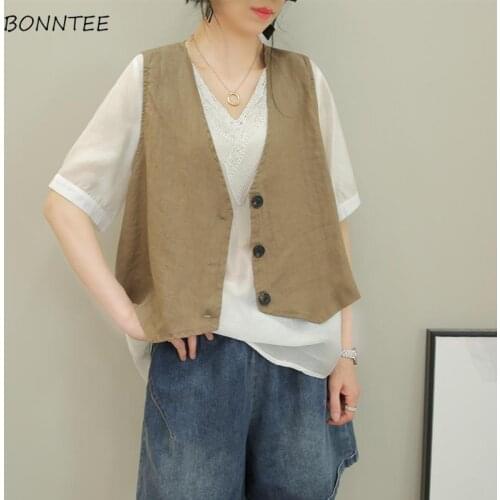 Vests Women Summer Simple Loose Casual All-match Outwear Thin Cropped Tunic Fashion Waistcoats High Street Soft Single Breasted