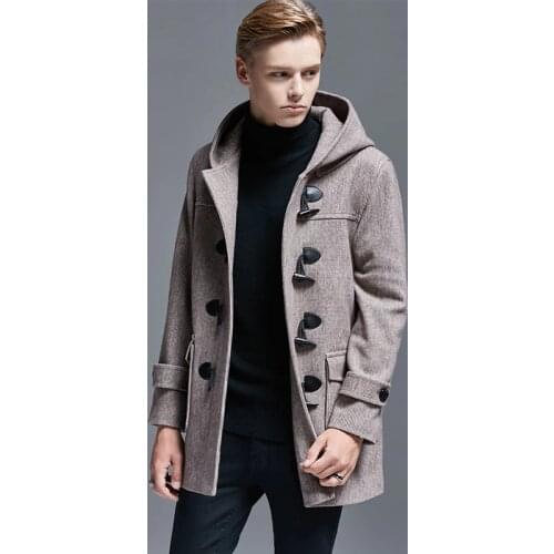 Winter New Style Fashion Loose Hooded Wool Coat Men Short Handsome Mens Horn Button Overcoat Plus size 6XL