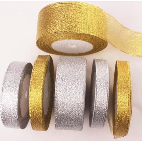 Gold/Silver Glitter Ribbon Width 25mm DIY Handicraft Accessories Tapes for Wedding Supplies Cake Gift Decoration 22Meters/roll