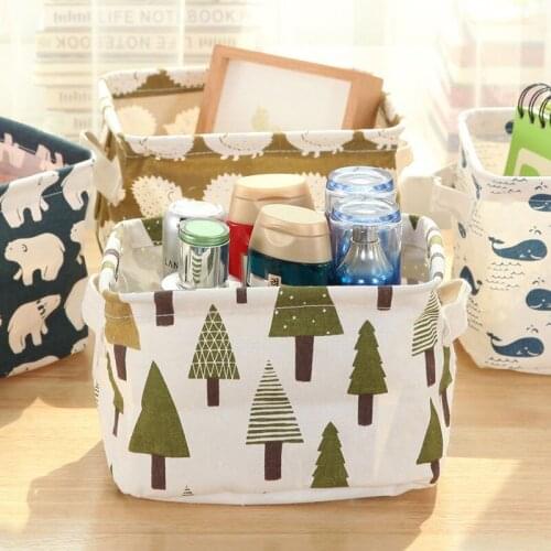 1 pcs Cute Animal Tree Decor Linen Desk Home Storage Box Cotton Organizer Case Jewelry Cosmetic Sundries Storage Bins
