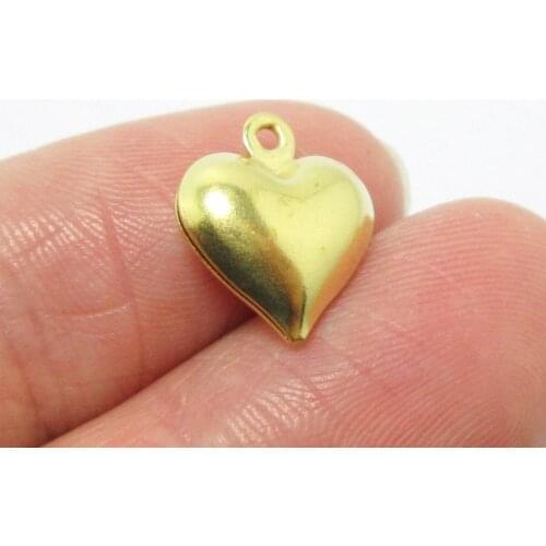 Brass heart charm Earring findings 13x11.5x4.6mm Solid hollow Raw brass pendant -12pcs R1344