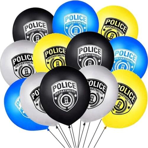 12pcs/lot 12inch Police Badge Cars Latex Balloons Kids Boys Happy Birthday Decorations Patrol Wagon Cop Ballons Party Supplies