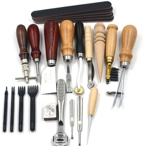 18PCS Leather Tools DIY Handmade Punch Edger Trench Device Belt Puncher Set Leather Craft Tools Stitching Carving Sewing Groover