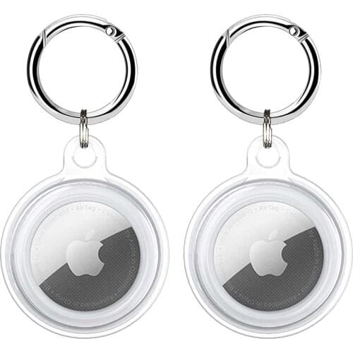 2 PCS Clear Case For Airtags with Keychain, Soft TPU Full Protector Cover Fit Air Tag, Necklace of Key Finder, Tracker Holder