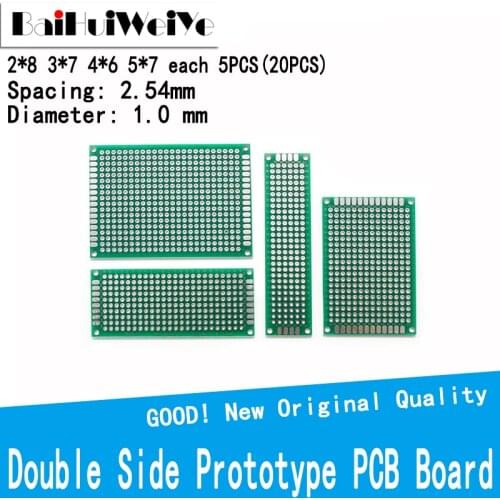 20pcs Double Side PCB Prototype Board Circuit Protoboard Universal Stripboard Prototyping Veroboard 2*8 3*7 4*6 5*7 Each 5Pcs