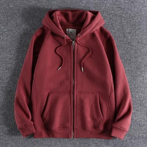2020 Winter plush and thickened American simple fashion Hoodie zipper cardigan plain embroidery sports casual coat for men 0470