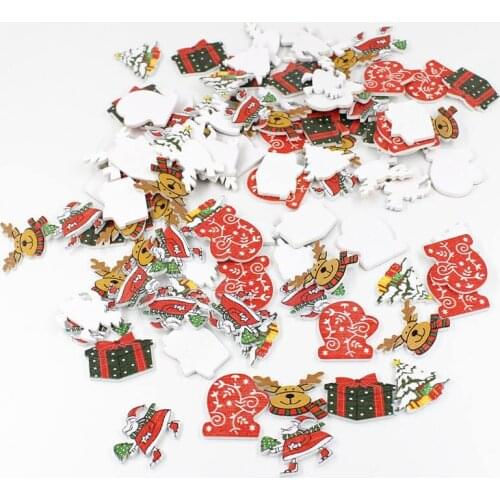 30/50pcs/pack Wood Button Christmas buttons Mixed no Holes Decorativ Scrapbooking Sewing Scrapbook accessories